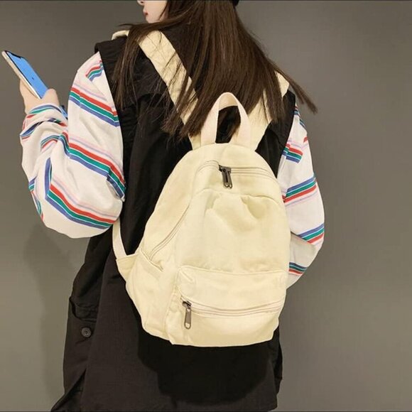 Small Canvas Backpack Purse for Women Teens Girls Storage Lightweight Black main image 3